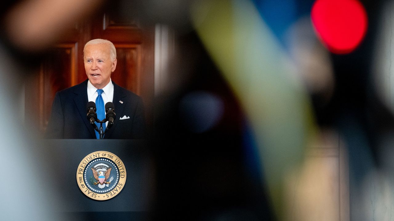 President Joe Biden speaks to to the media at the White House in Washington, DC, on July 1.