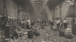 This image from the Guinness Archive shows the cooperage at St. James's Gate Brewery in Dublin in 1890. Employee records from the brewery are part of a trove of newly digitized documents.