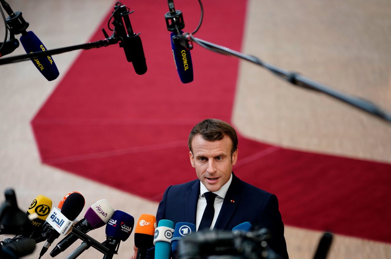 French President Emmanuel Macron speaks to reporters. Source: Kenzo Tribouillard/AFP/Getty Images