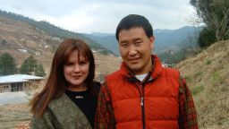 Namgay and Linda above their house in Lungtenphu, Thimphu, in 2004.