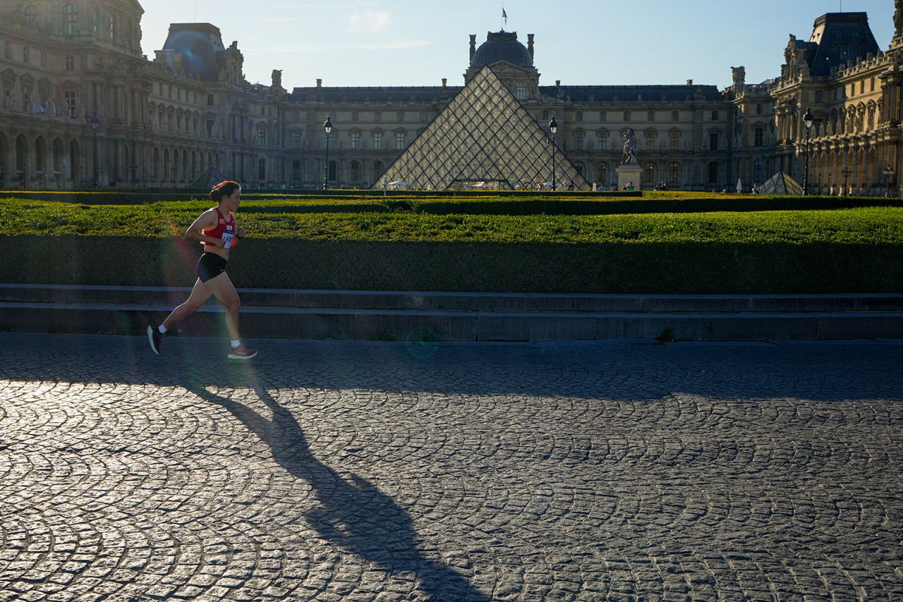 Kinzang Lhamo, of Bhutan, competes during the women's marathon on August 11.