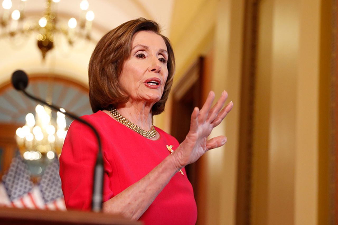 House Speaker Nancy Pelosi speaks outside her office on Capitol Hill, Monday, March 23. 