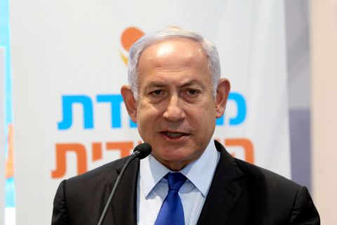 Israeli Prime Minister Benjamin Netanyahu visits a coronavirus vaccination facility in Jerusalem on January 6.