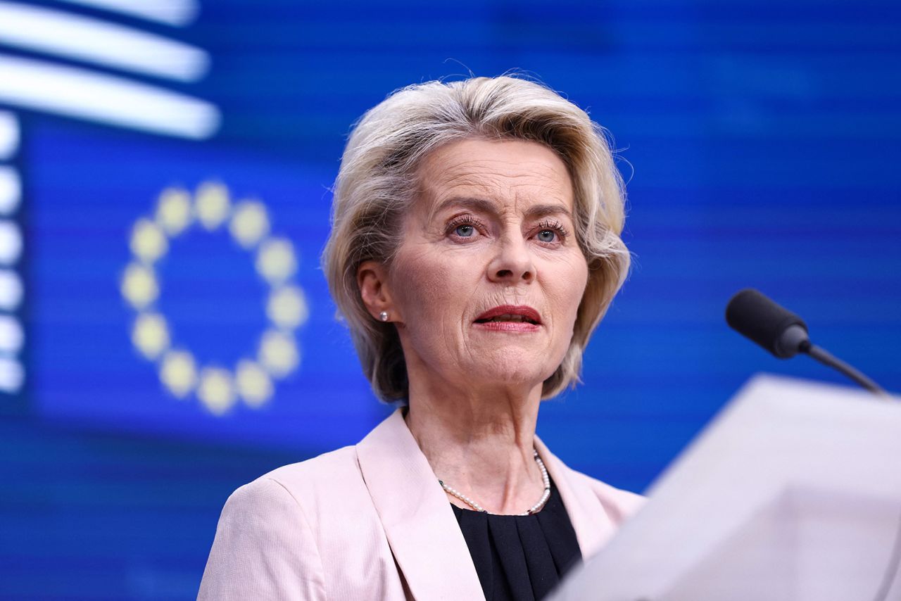 Ursula von der Leyen speaks during the European Union summit at the EU headquarters in Brussels, on October 27.