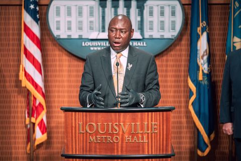 Ben Crump, civil rights attorney, speaks at a news conference at City Hall on September 15, in Louisville, Kentucky. 