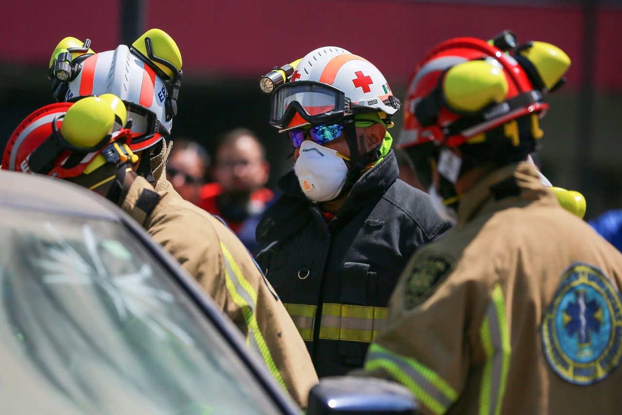 A paramedic wears a face mask during a drill at the Insurgentes Metro station on February 28 in Mexico City, Mexico. 