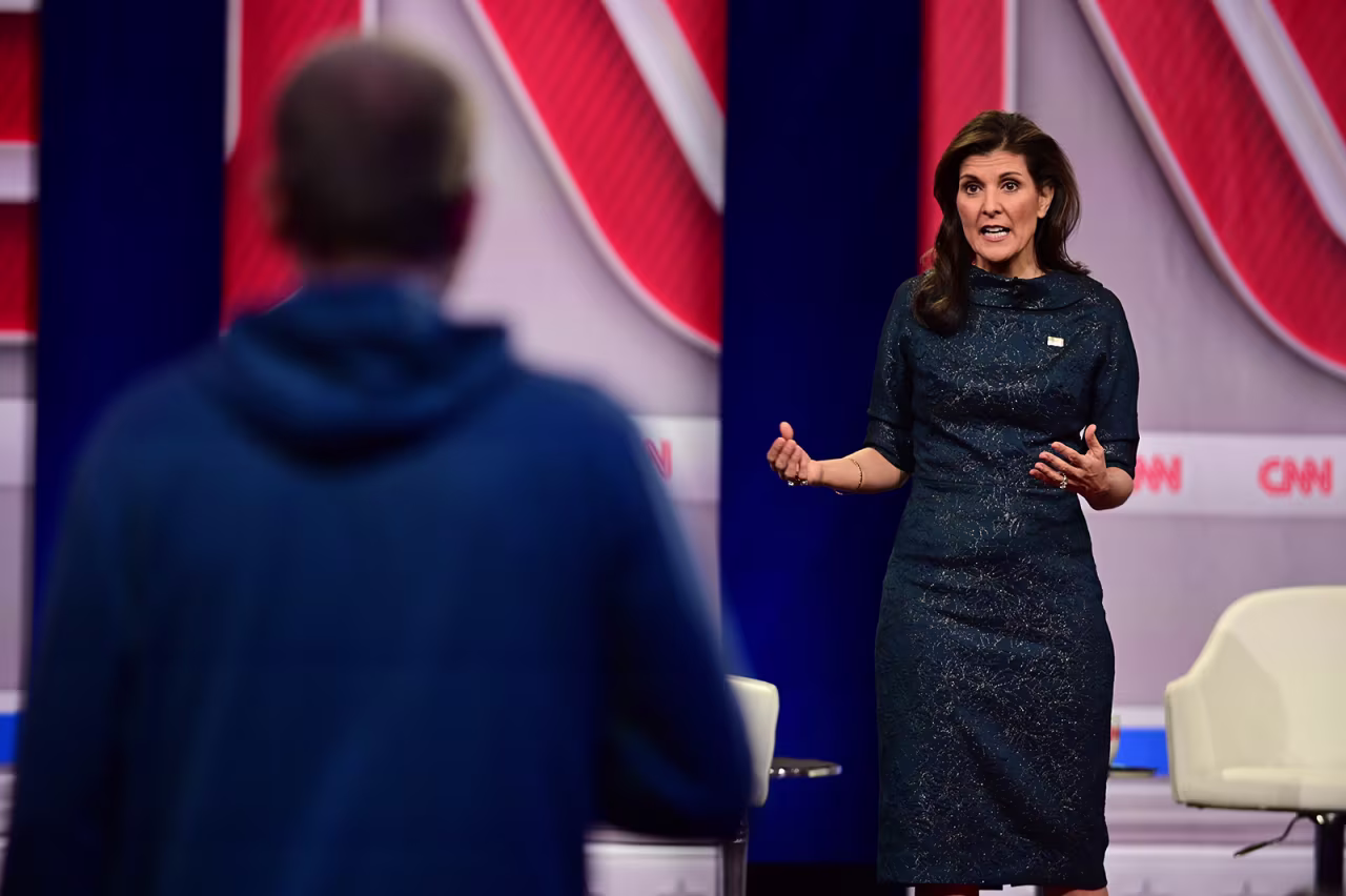 Haley answers a question during the town hall. She sought to make the case why she should be the GOP nominee.