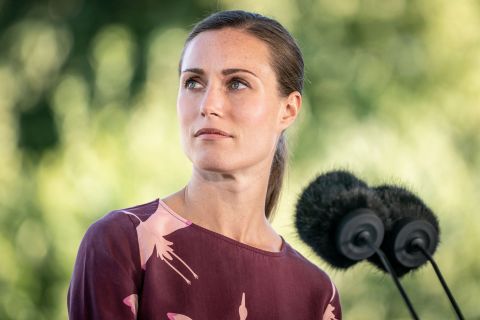Finland's Prime Minister Sanna Marin attends a press conference in Kongens Lyngby, outside of Copenhagen, Denmark on August 30.