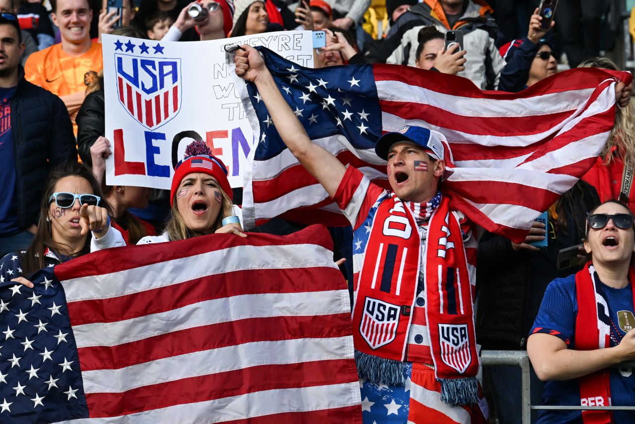 US fans react during the match.