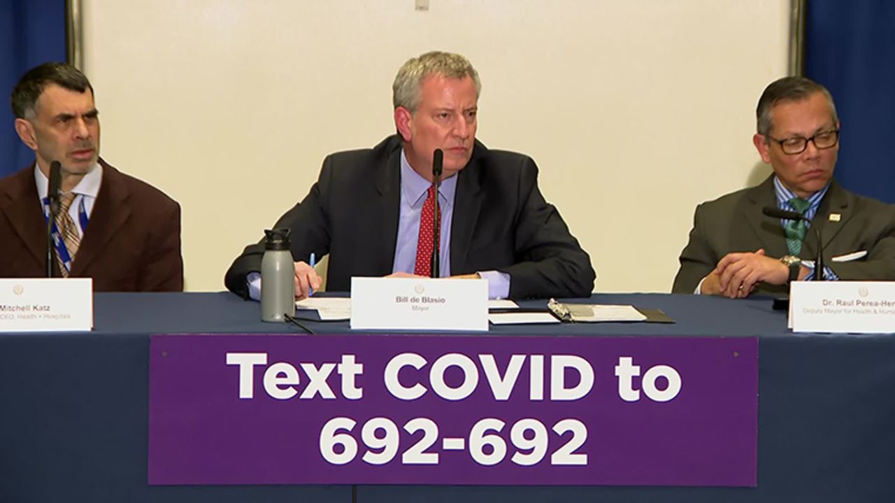 New York City Mayor Bill de?Blasio during a press conference on Tuesday, March 10. 