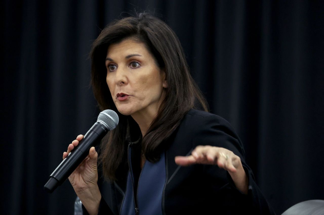 Republican presidential candidate Nikki Haley participates in a conversation with Senator Joni Ernst (R-IA) hosted by the Bastion Institute on March 10, 2023 in Clive, Iowa.