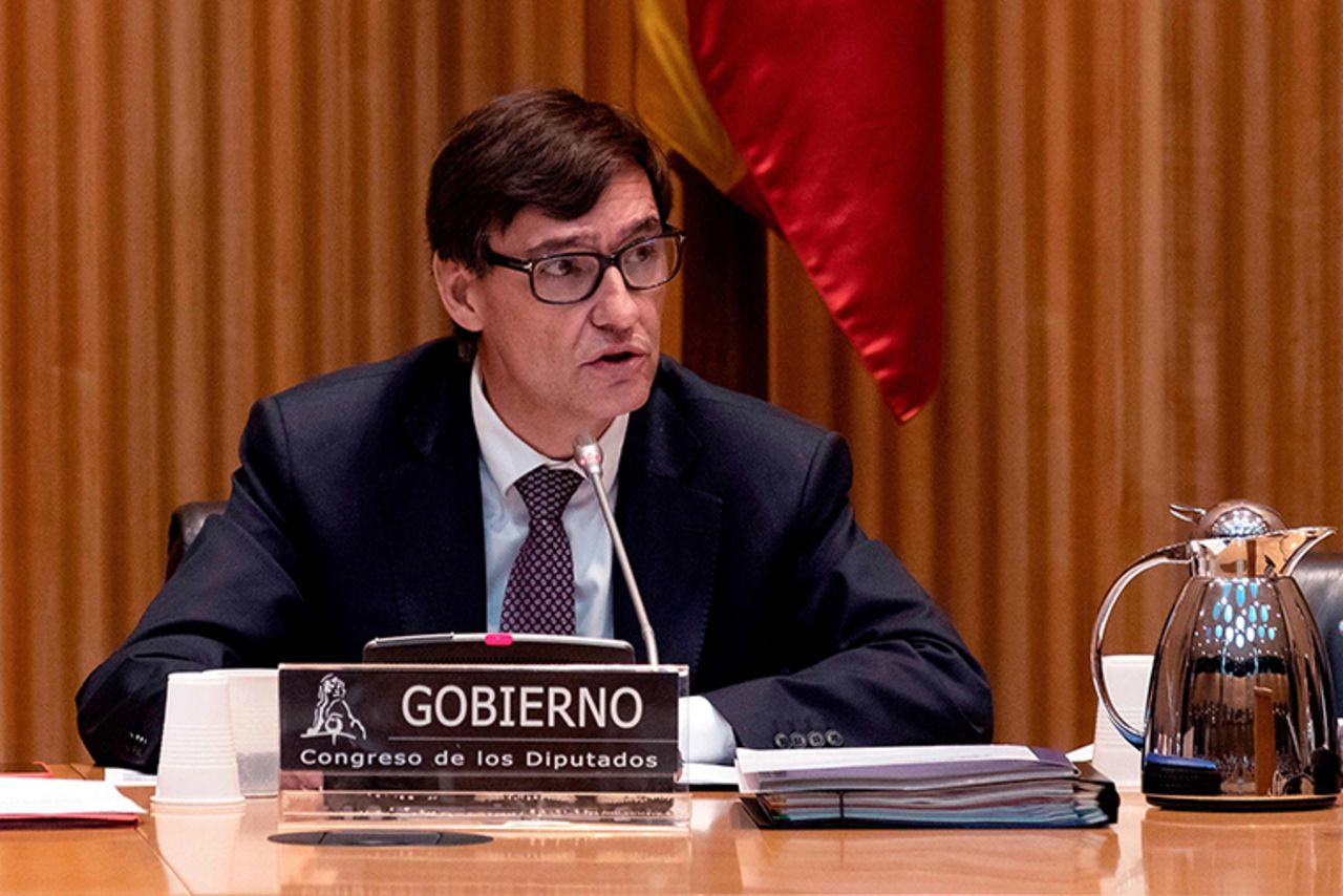 Spanish Health Minister Salvador Illa holds a briefing about the daily figures related to the coronavirus in Madrid on Thursday, March 26.