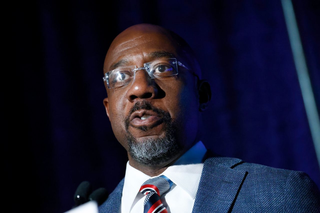 Georgia Democrat Sen. Raphael Warnock speaks at an awards dinner in Washington, DC, on April 26. 