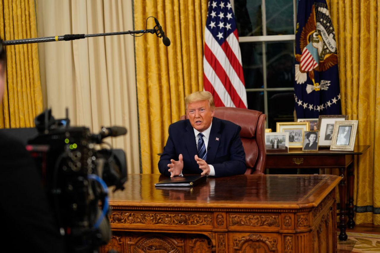 President Donald Trump addresses the nation from the Oval Office about the widening coronavirus crisis on March 11, 2020 in Washington.