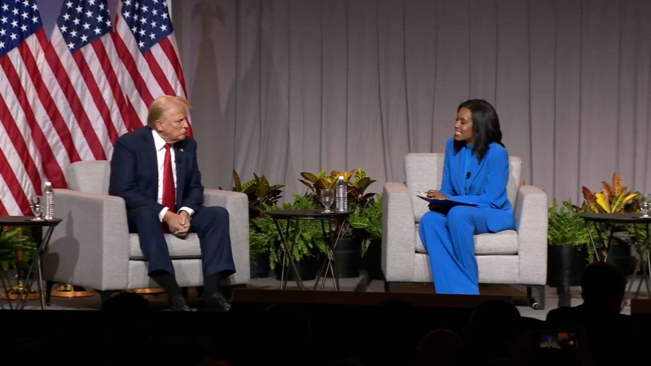 Former President Donald Trump speaks during the NABJ on Wednesday, July 31, in Chicago.