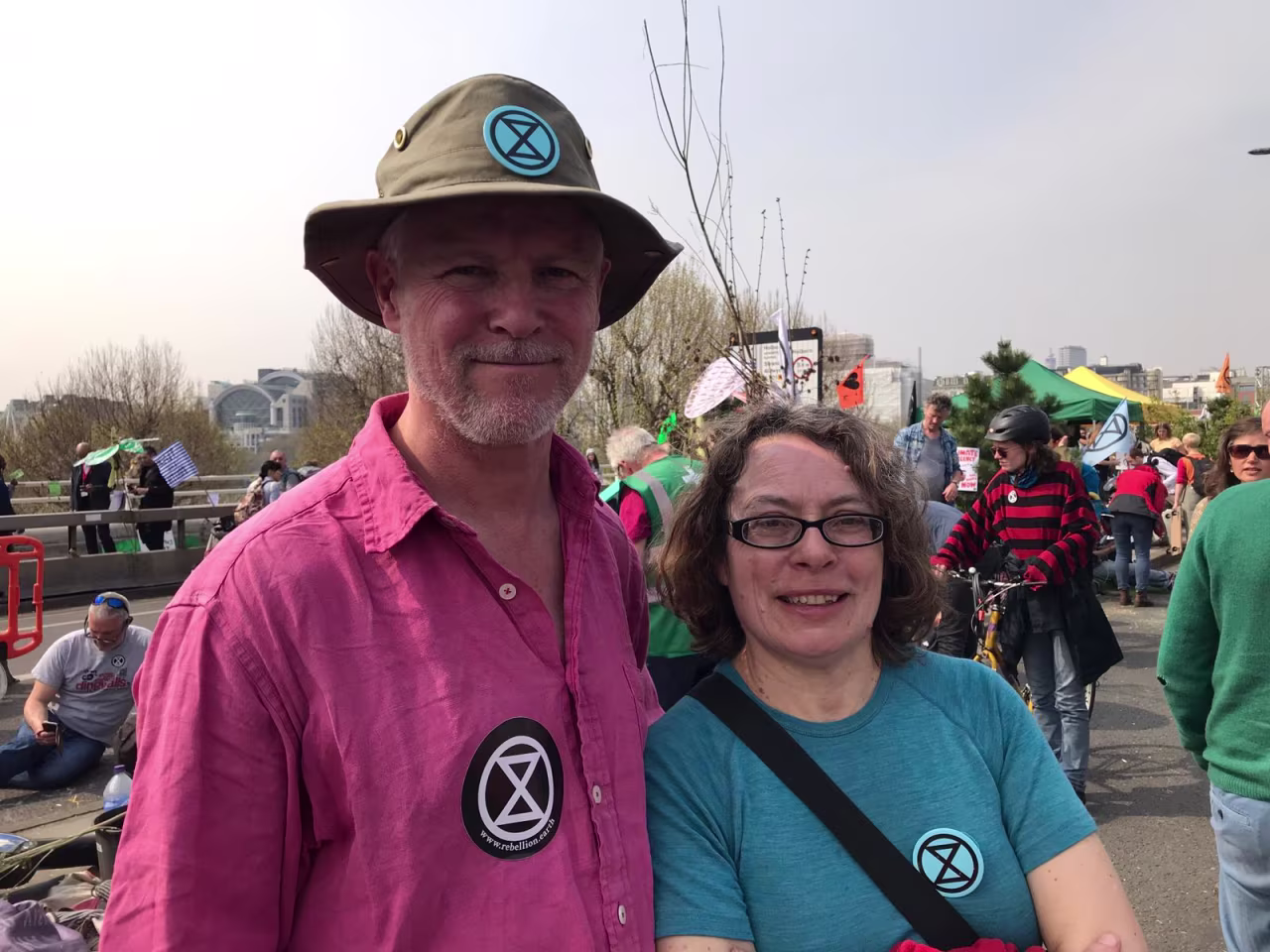 Protesters Robin and Karen at Waterloo Bridge on Wednesday. 