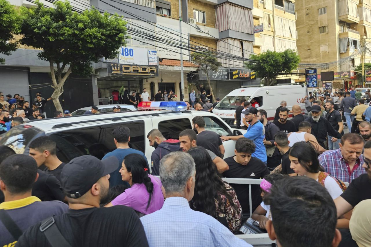 Ambulances arrive at the scene of an Israeli missile strike in the southern suburbs of Beirut, Lebanon, on September 20.