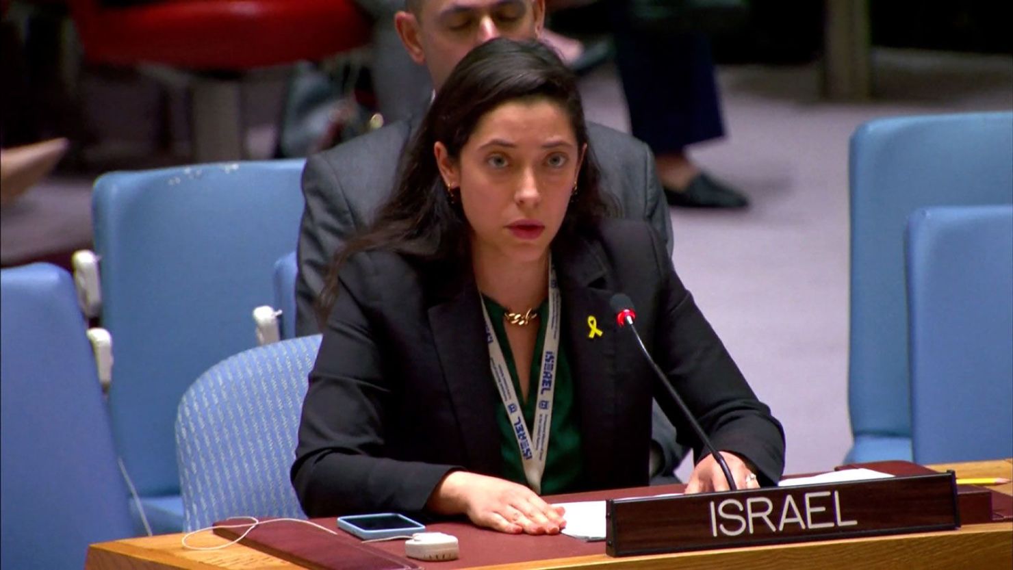 Israel's representative to the UN, Reut Shapir Ben-Naftaly, speaks at a United Nations Security Council meeting focused on ending the conflict on Monday, June 10.