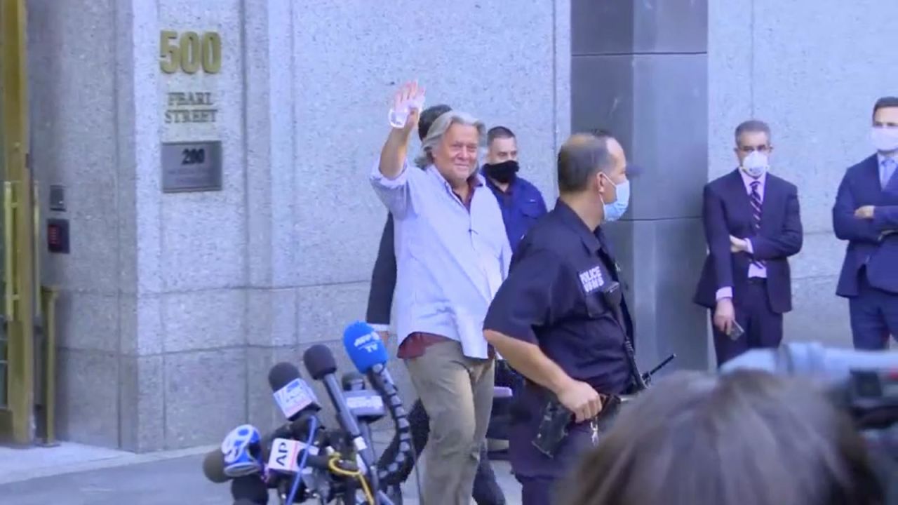 Steve Bannon leaves court in New York on Thursday, Aug. 20. 
