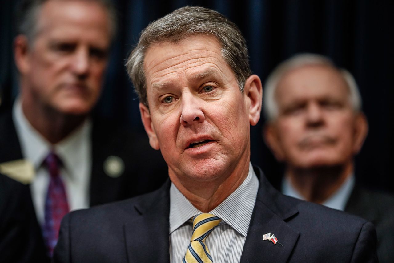 Georgia Gov. Brian Kemp speaks during a news conference on February 4.