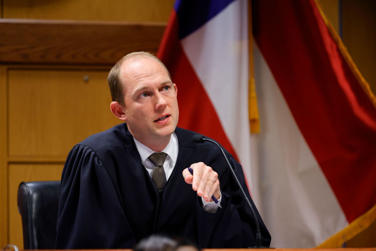 Judge Scott McAfee presides in court during a hearing in the case of the State of Georgia v. Donald John Trump at the Fulton County Courthouse on March 1, in Atlanta.?