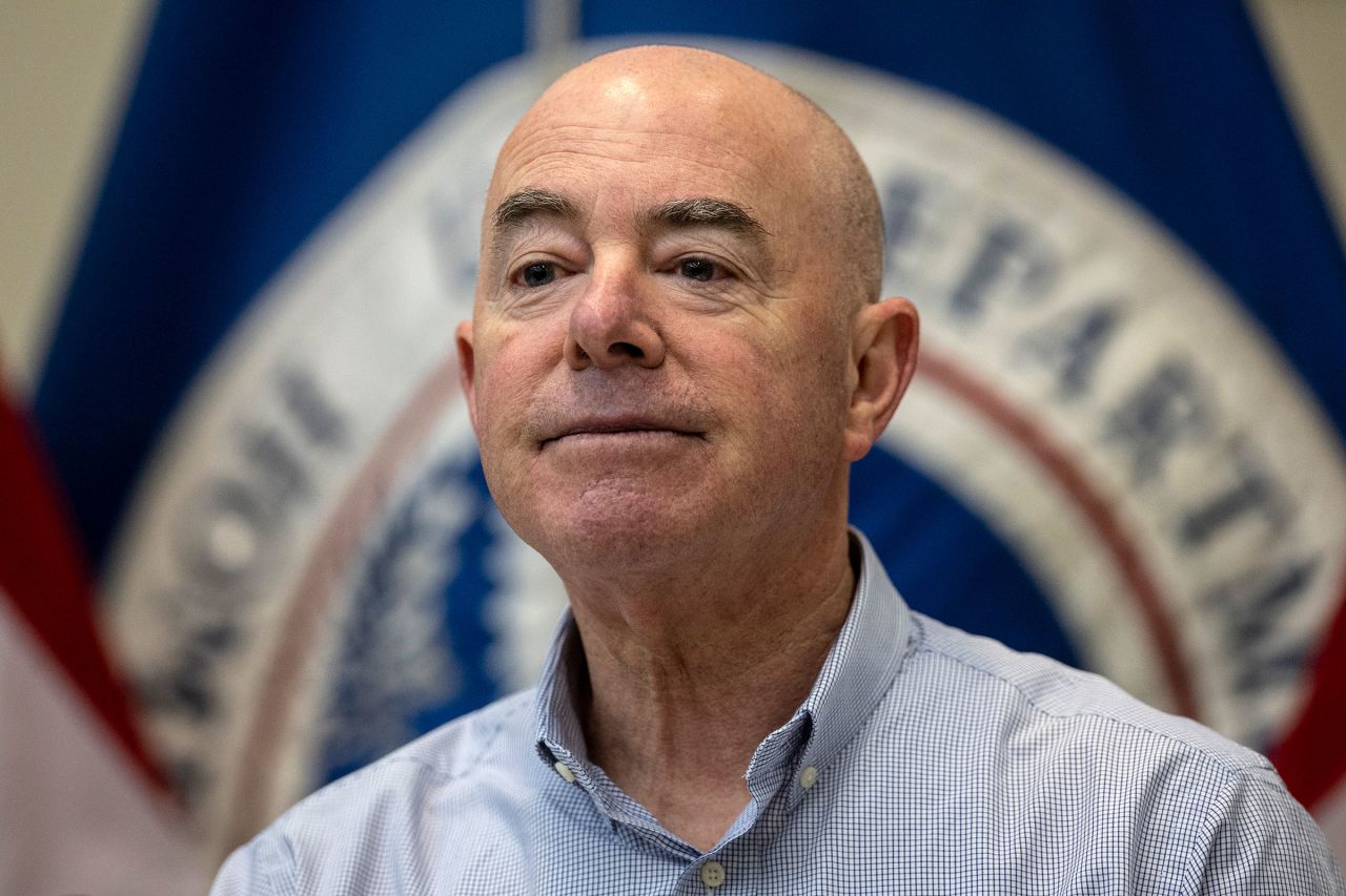 Department of Homeland Security Secretary Alejandro Mayorkas holds a press conference at a US Border Patrol station on January 8 in Eagle Pass, Texas.