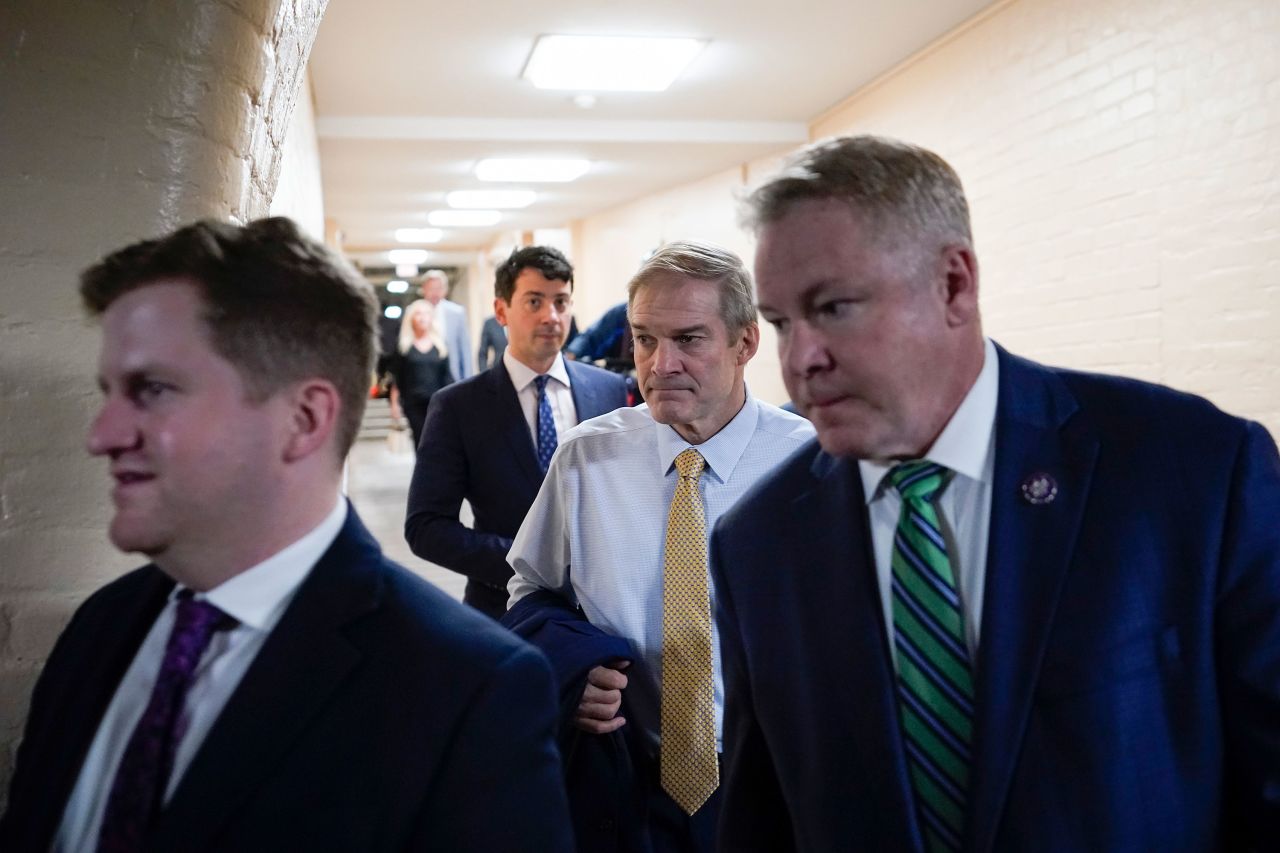 Rep. Jim Jordan arrives for a meeting with Republicans at the Capitol on Friday.