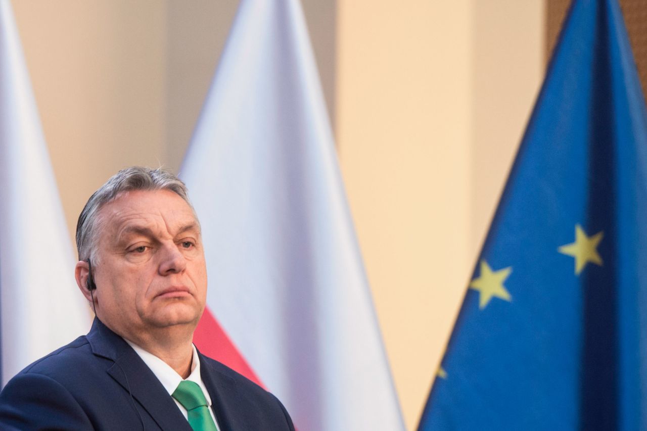 Hungary's Prime Minister Viktor Orban gives a press conference with other leaders in Prague, Czech Republic, on March 4.