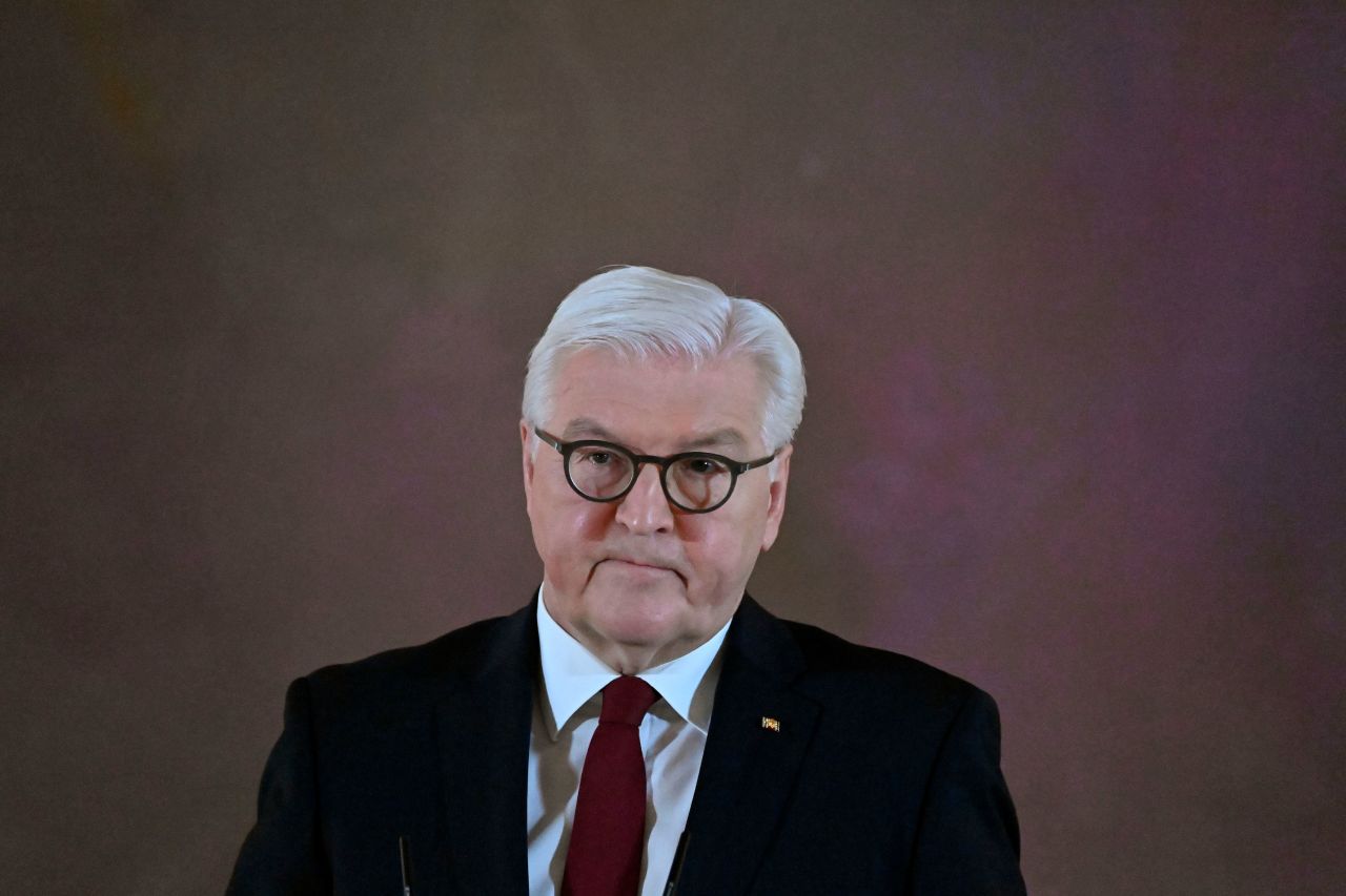 Germany's President Frank-Walter Steinmeier gives a speech in Berlin on December 14.