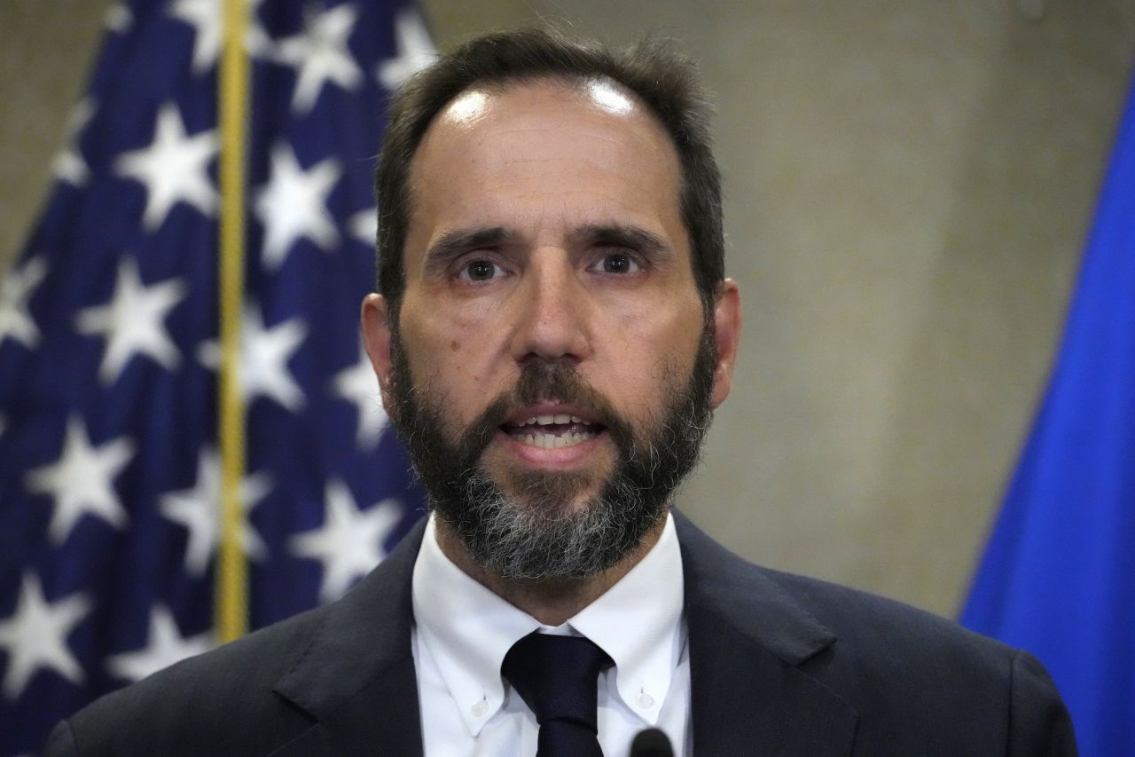 Special counsel Jack Smith speaks to reporters in Washington, DC, on Friday.