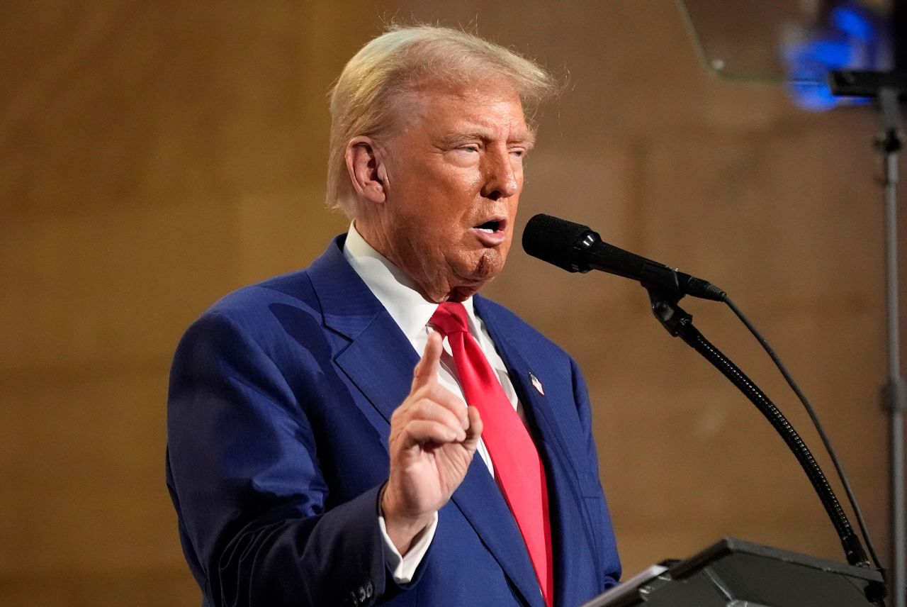 Former President Donald Trump answers questions during a campaign event at the Economic Club of New York on Thursday. 