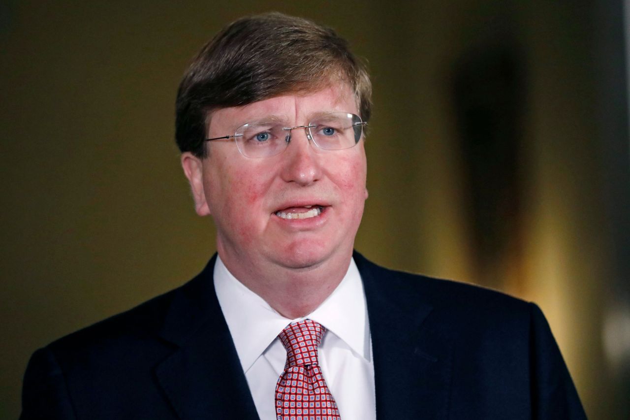 Mississippi Republican Gov. Tate Reeves speaks at the Governor's Mansion in Jackson, Mississippi, on June 30, 2020. 