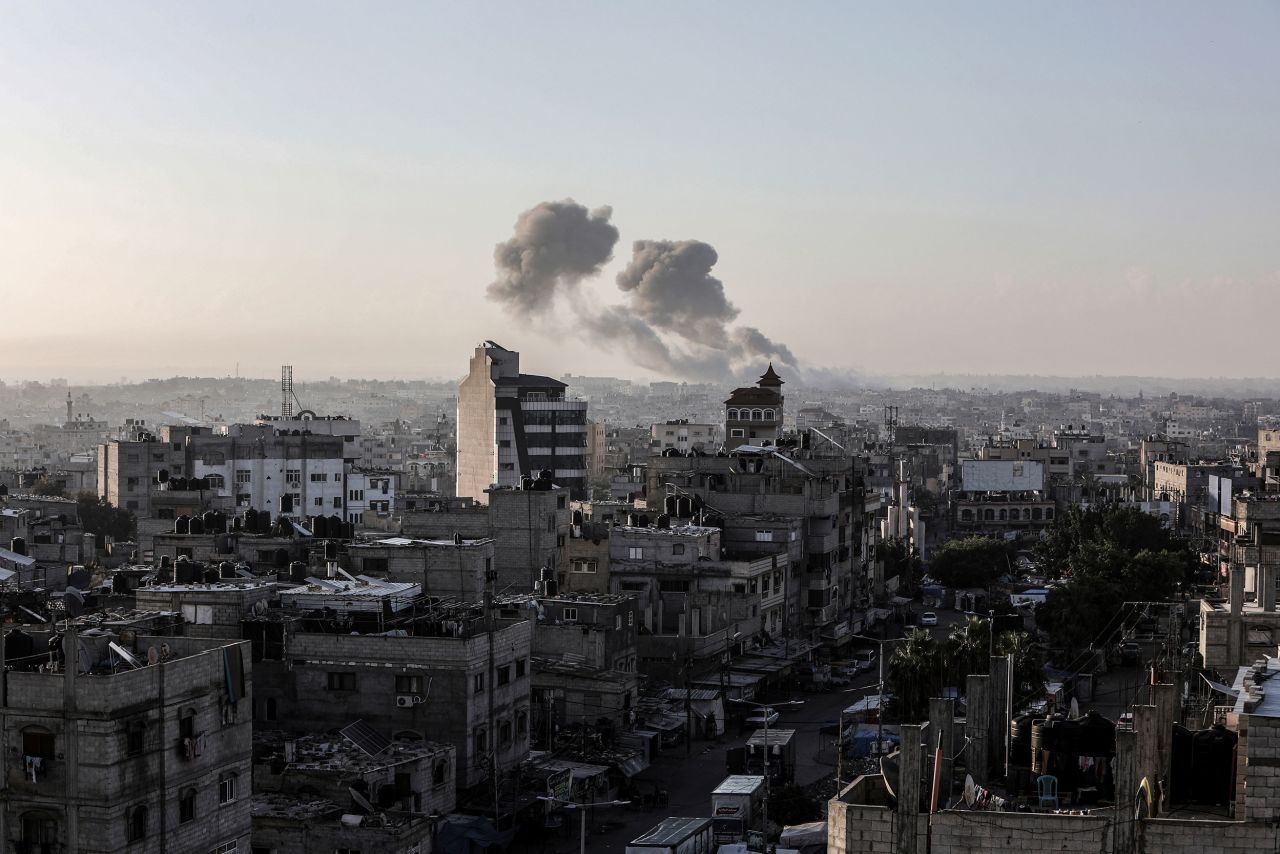 Smoke rises following Israeli strikes near the Rafah crossing on May 7.