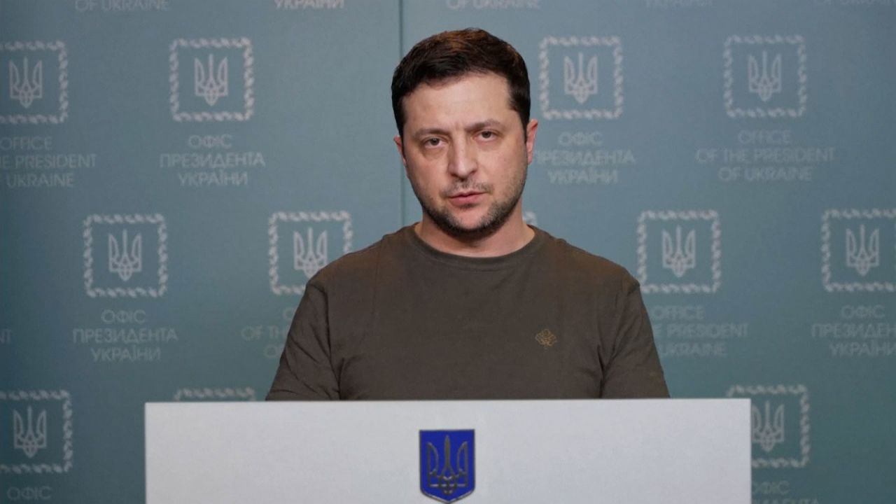 Ukrainian President Volodymyr Zelensky delivers a late-night address on Monday.