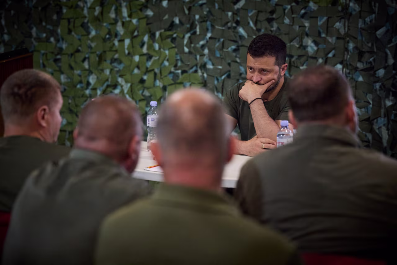 Volodymyr Zelensky visits the frontline near the city of Soledar, Donetsk region, on Monday.