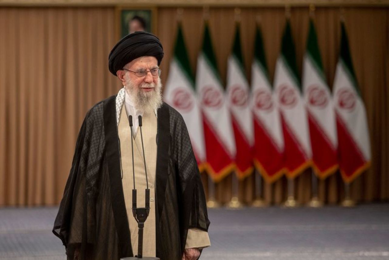 Iranian Supreme Leader Ayatollah Ali Khamenei speaks after casting his vote for the presidential runoff election on July 5 in Tehran, Iran. 