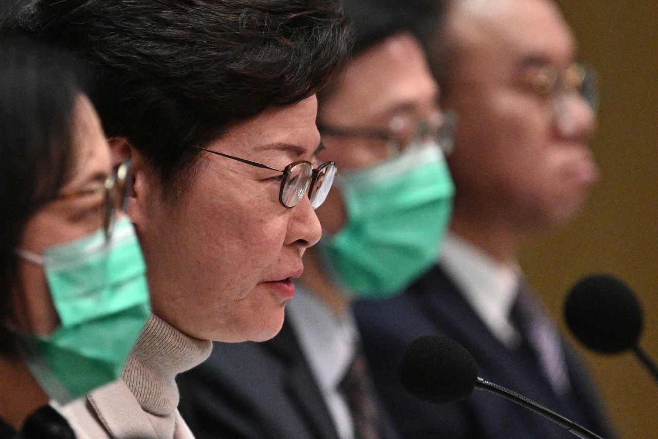 Hong Kong's Chief Executive Carrie Lam speaks during a press conference in Hong Kong on February 3.