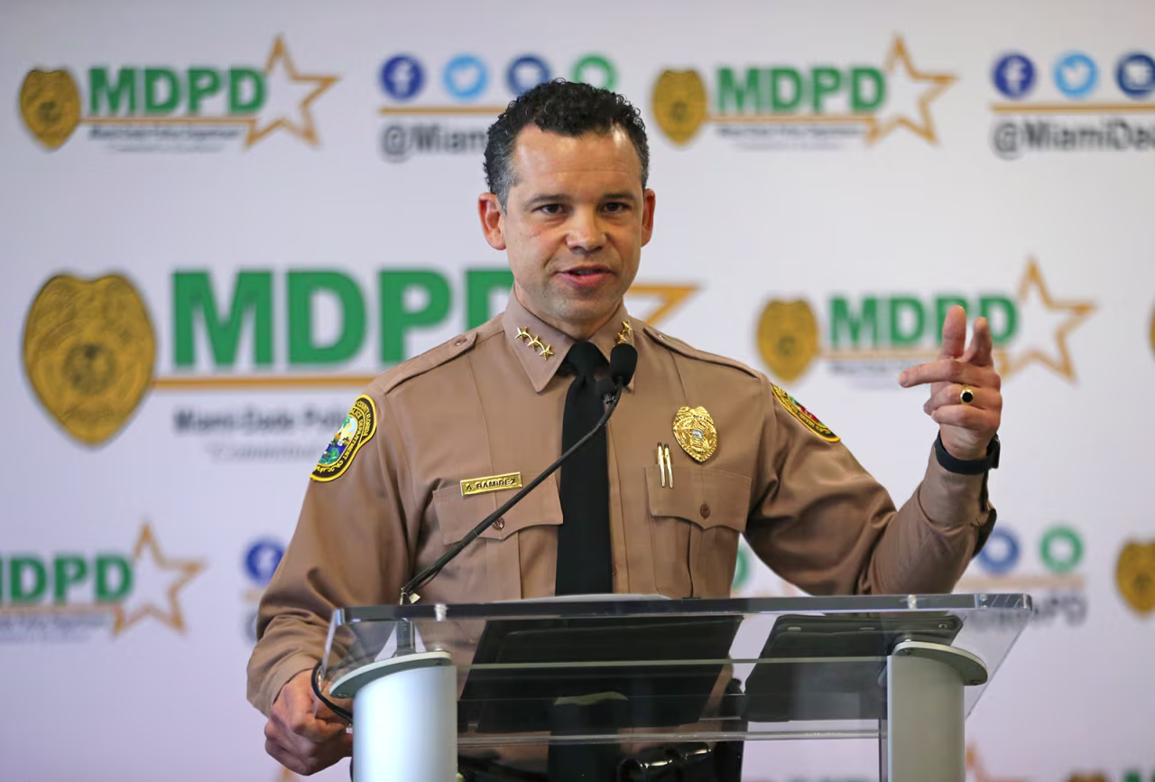 Miami-Dade Police Department director Alfredo Ramirez III talks during the press conference at Miami-Dade Police Department Headquarters in Miami, on January 8. 