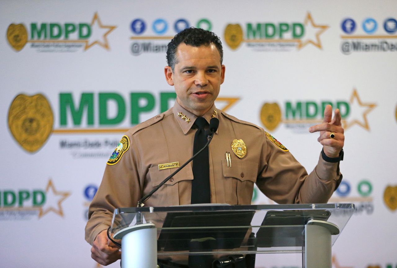 Miami-Dade Police Department director Alfredo Ramirez III talks during the press conference at Miami-Dade Police Department Headquarters in Miami, on January 8. 