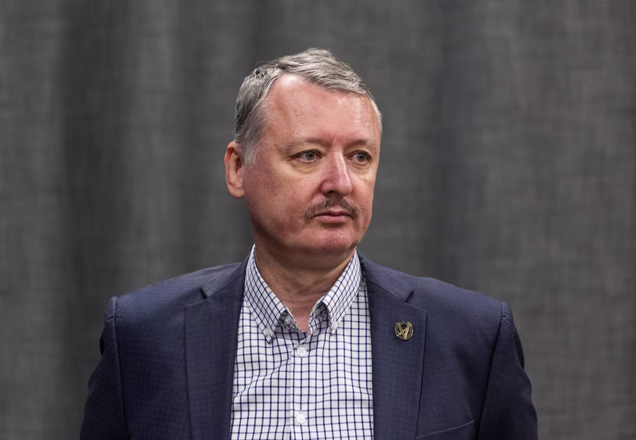 Igor Girkin, who is also known as Igor Strelkov, former pro-Russian separatist military commander, attends a press conference of Russian nationalist group, known as the "Club of Angry Patriots," in Moscow, Russia, on May 12, 2023.