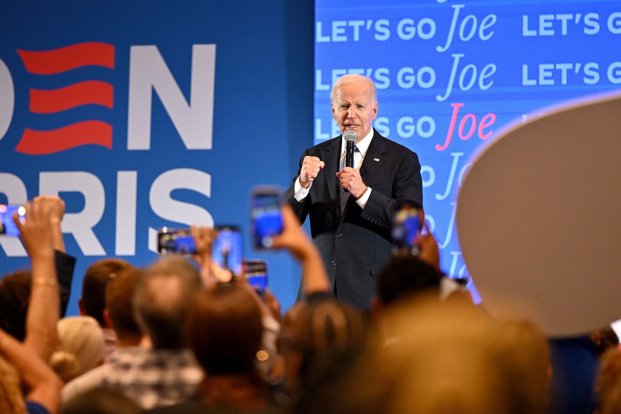 President Joe Biden speaks to supporters at his debate watch party in Atlanta on June 27.