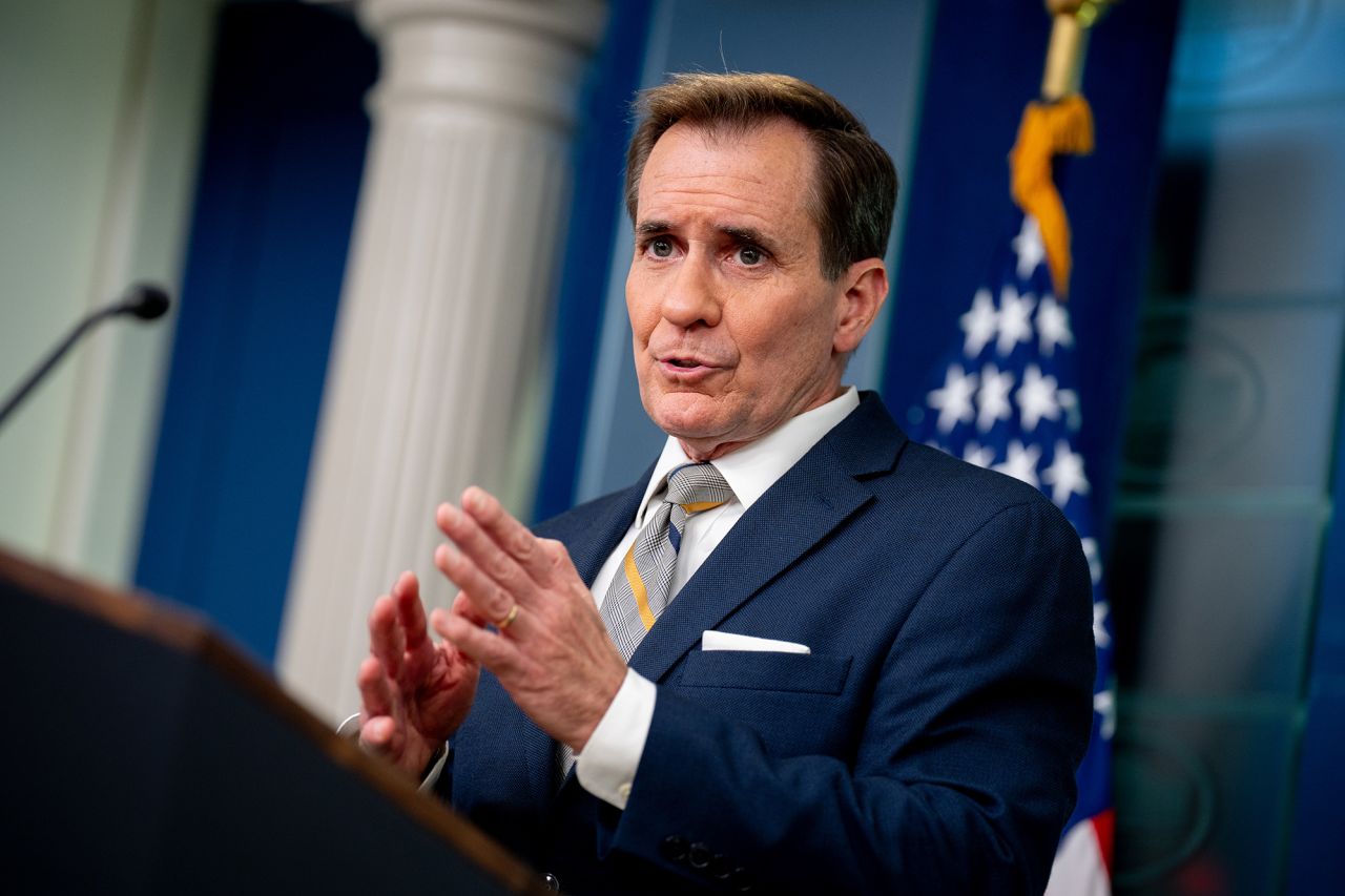 National security spokesman John Kirby speaks during a news conference at the White House in Washington, DC, on May 6.