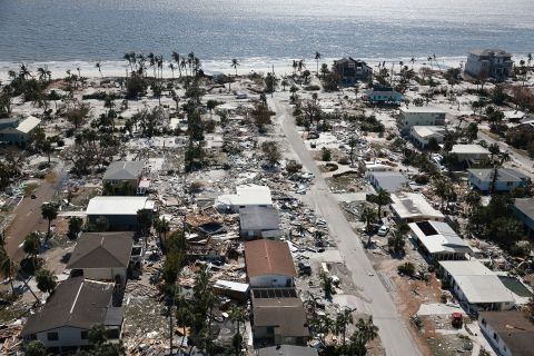 Damaged buildings are seen in Fort Myers Beach, Florida, on Thursday.