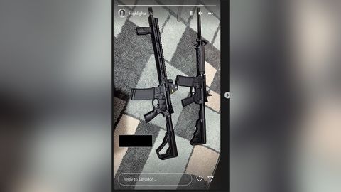 A photo of two AR15-style rifles appeared on an Instagram account tied to the suspected Uvalde shooter just three days before Tuesday’s massacre at Robb Elementary school.  Part of the image has been obscured by CNN to remove the user name of a third party.  