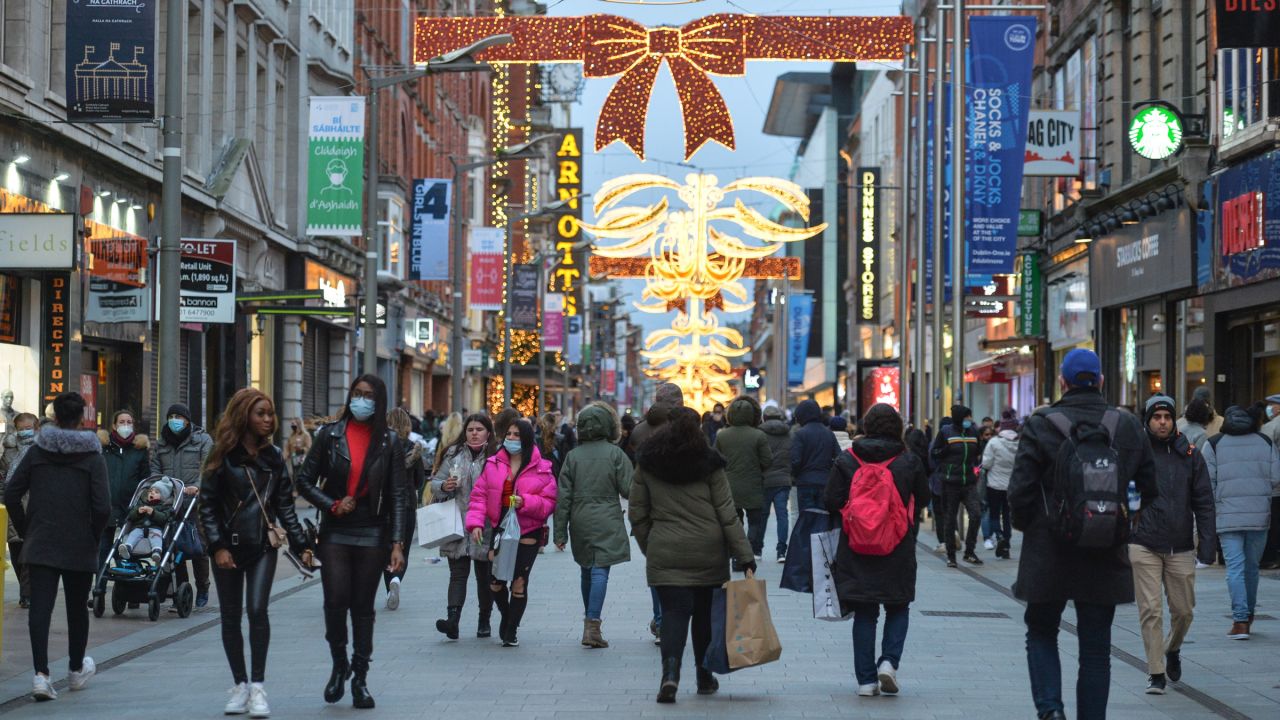 Shoppers are seen in the city center of Dublin, Ireland, on Saturday.