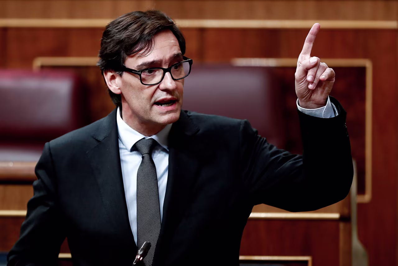 Spanish Health Minister Salvador Illa addresses a session at the Lower Chamber of the Spanish Parliament in Madrid on Wednesday, April 22. 