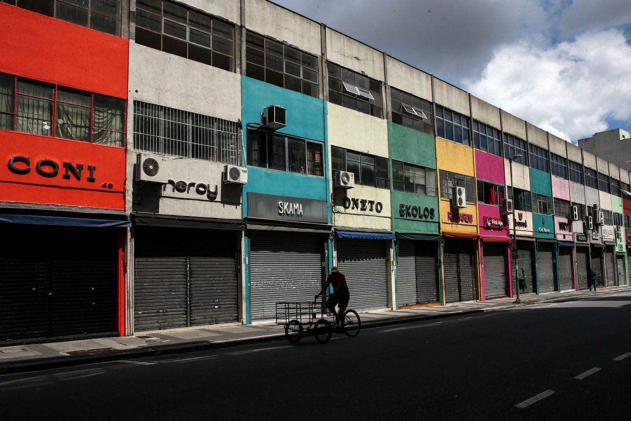 Shops are seen on March 8 in Sao Paulo, Brazil. 