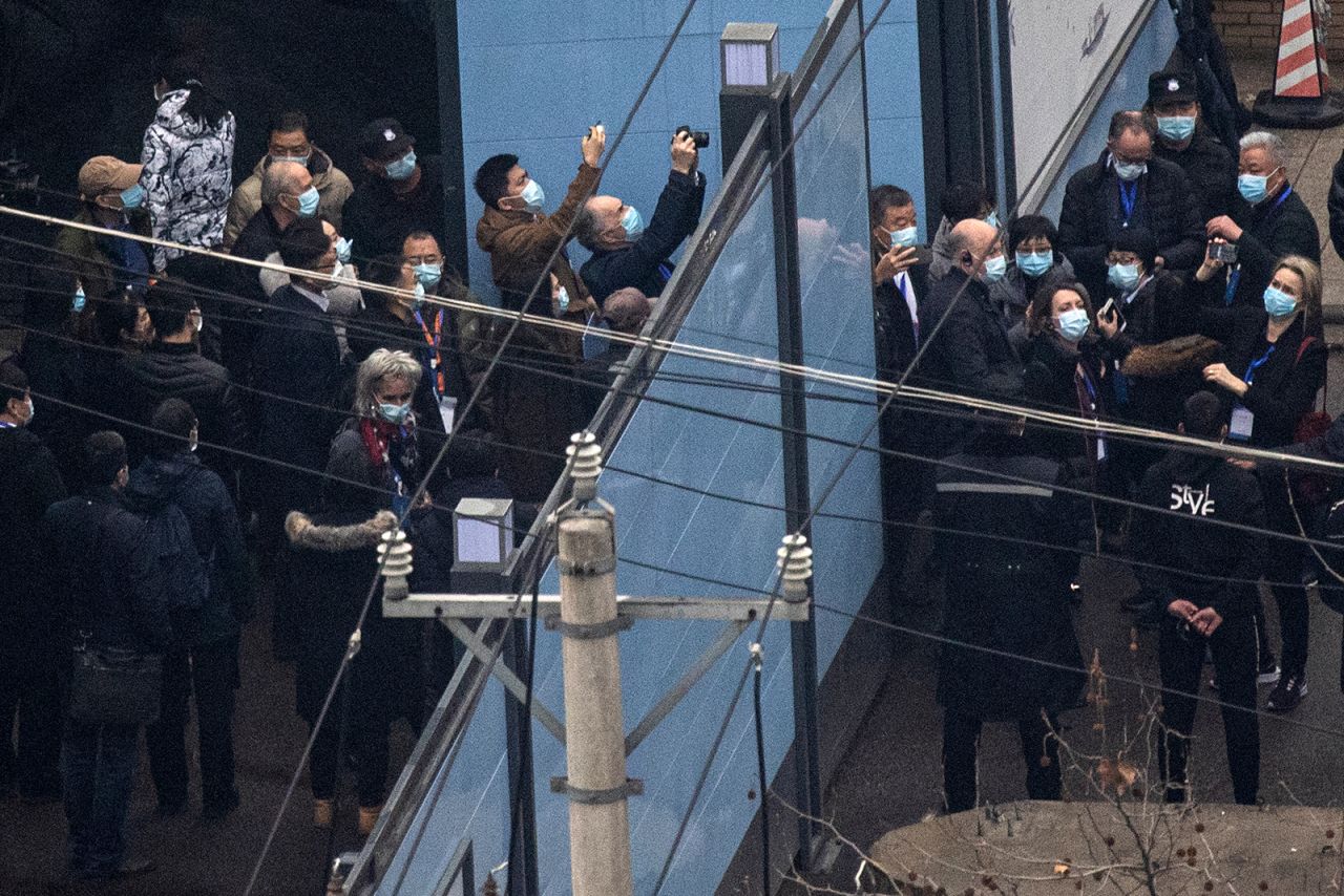 Investigative team members from the World Health Organization visit Huanan seafood market in Wuhan, China, on January 31.