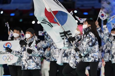 Team South Korea at the Opening Ceremony of the Beijing Winter Olympics on February 4.