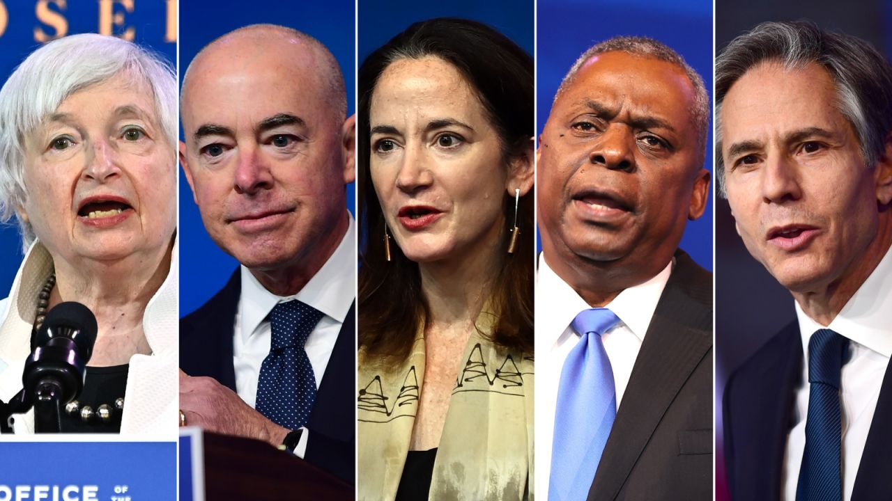 President Joe Biden's Cabinet nominees Janet Yellen, Alejandro Mayorkas, Avril Haines, Lloyd Austin and Antony Blinken. 